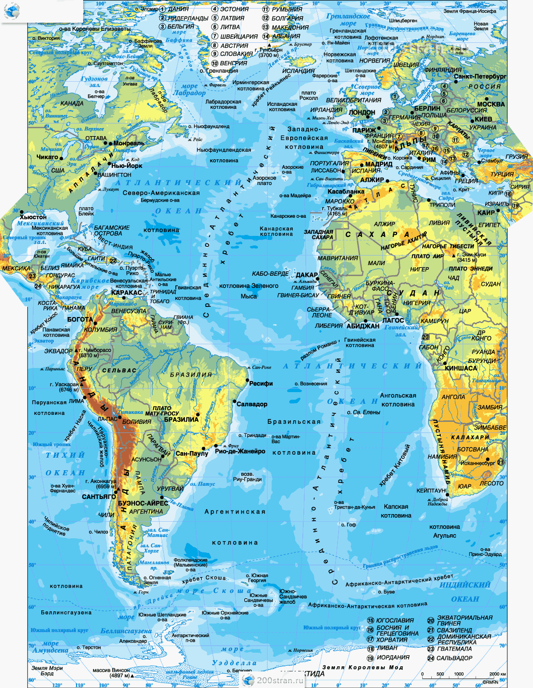 Карта Атлантического океана
