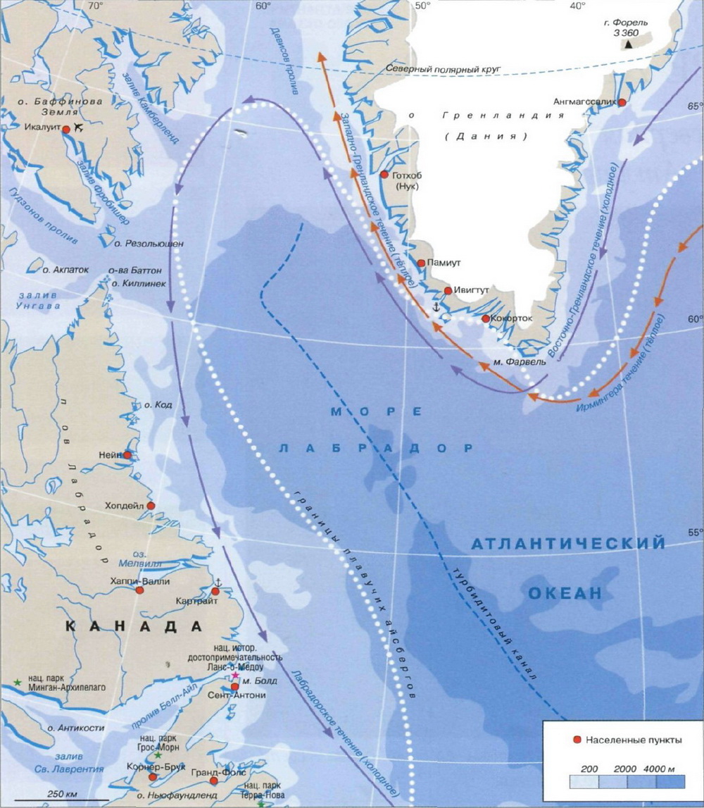 Море Лабрадор на карте