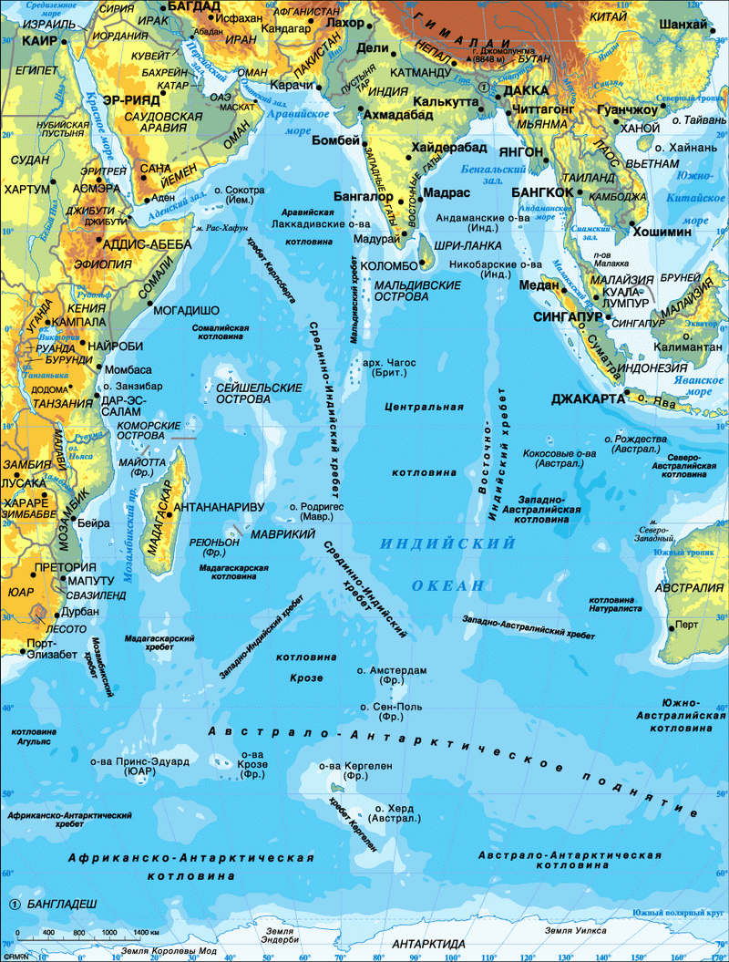 Индийски океан карта