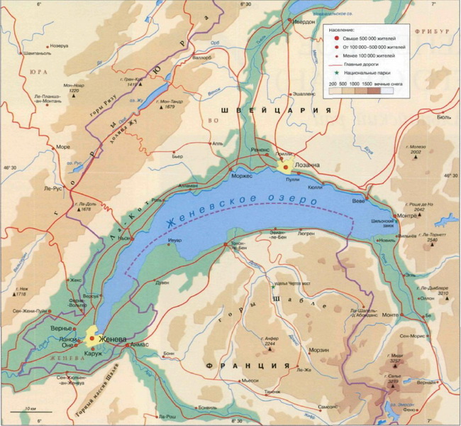 озеро Женевское (Леман) карта