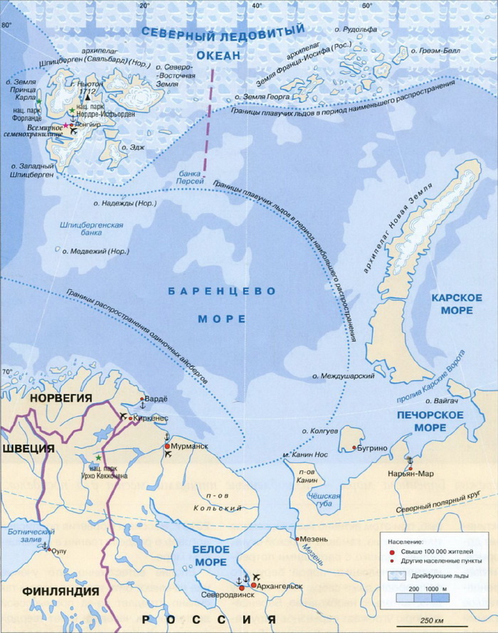 Баренцево море карта
