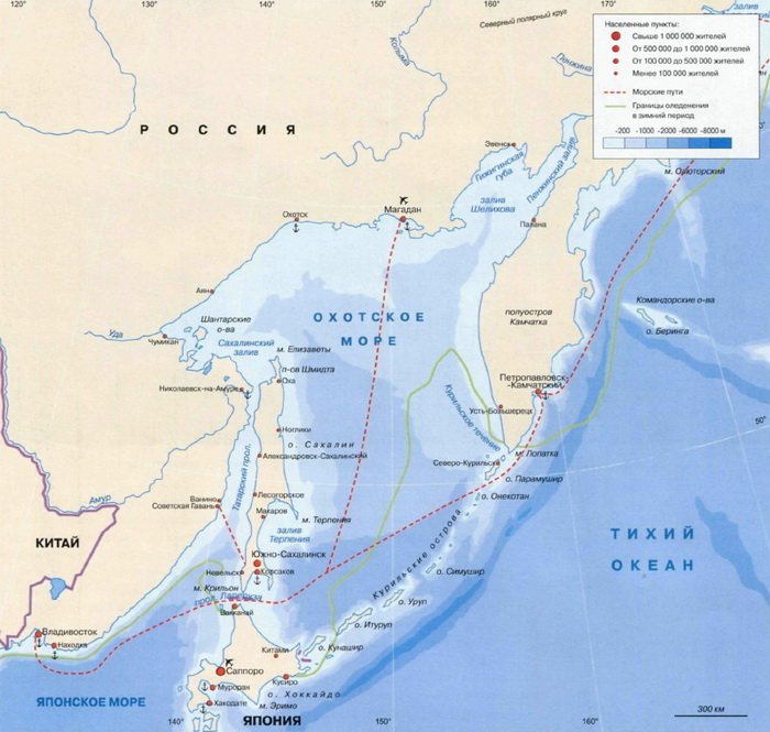 Охотское море карта